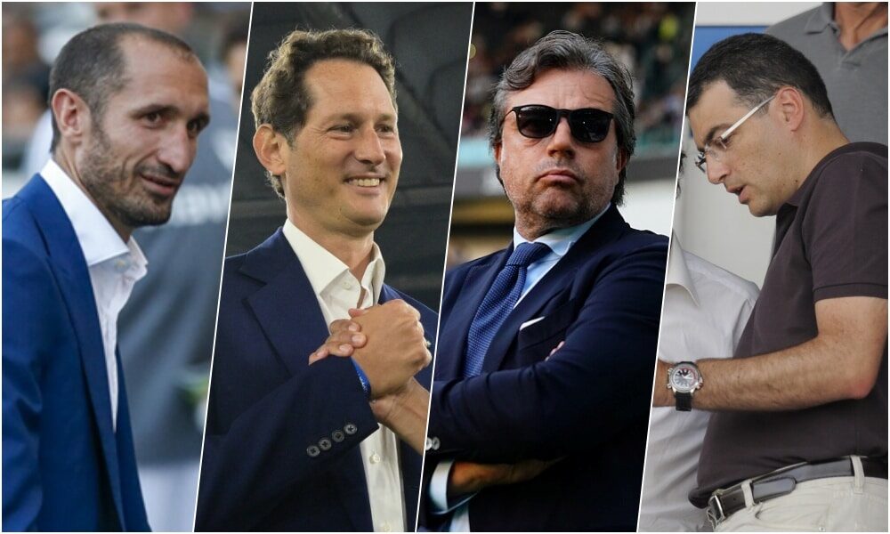 Juve, Chiellini, Elkann, Giuntoli, Comolli